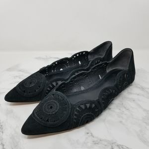 Tory Burch LEYLA Black Suede Pointed Toe Flats